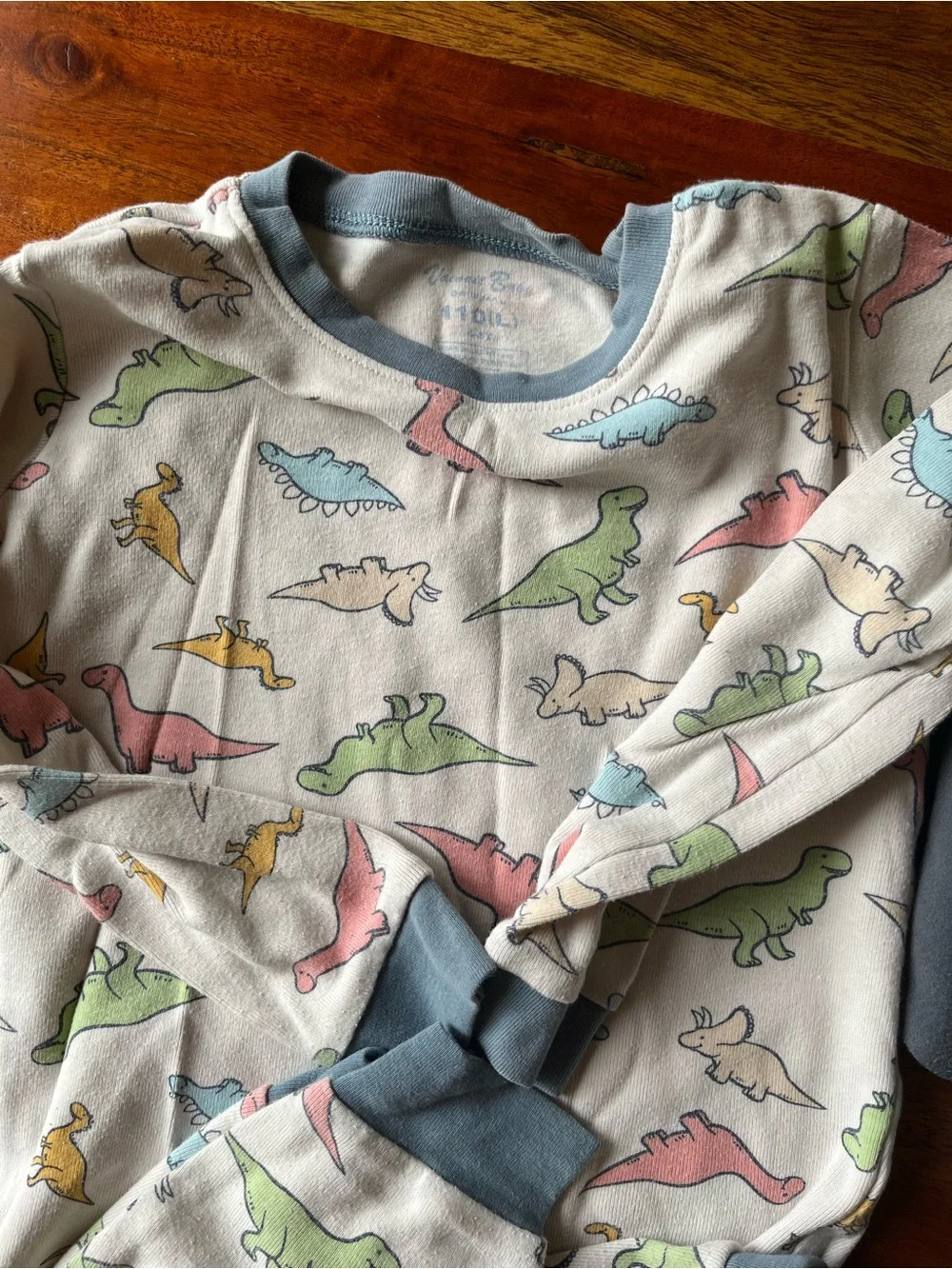 Kids Cotton Pajama Sets of 2 - Blue & Cream Dino Prints